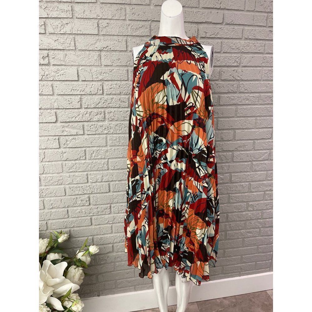 Forever Multicolored Accordion Pleat Sleeveless Shift Dress Size 10